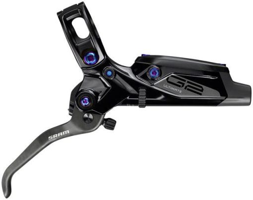 SRAM G2 Ultimate Disc Brake and Lever - Front, Post Mount, Carbon Lever, Titanium Hardware, Gloss Black with Rainbow Hardware, A2 - Image 2